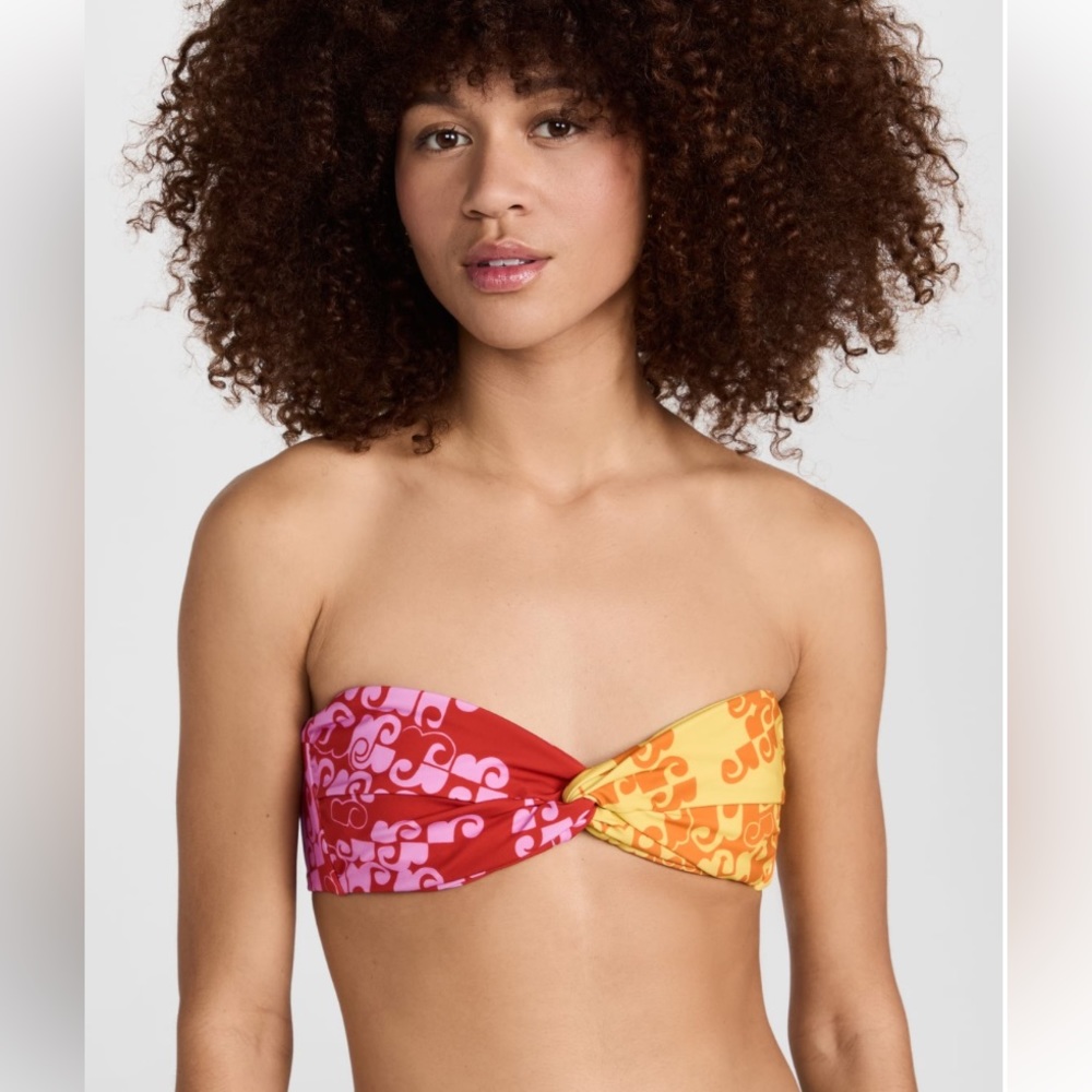 Alemais Red and Yellow Bandeau Bikini Top